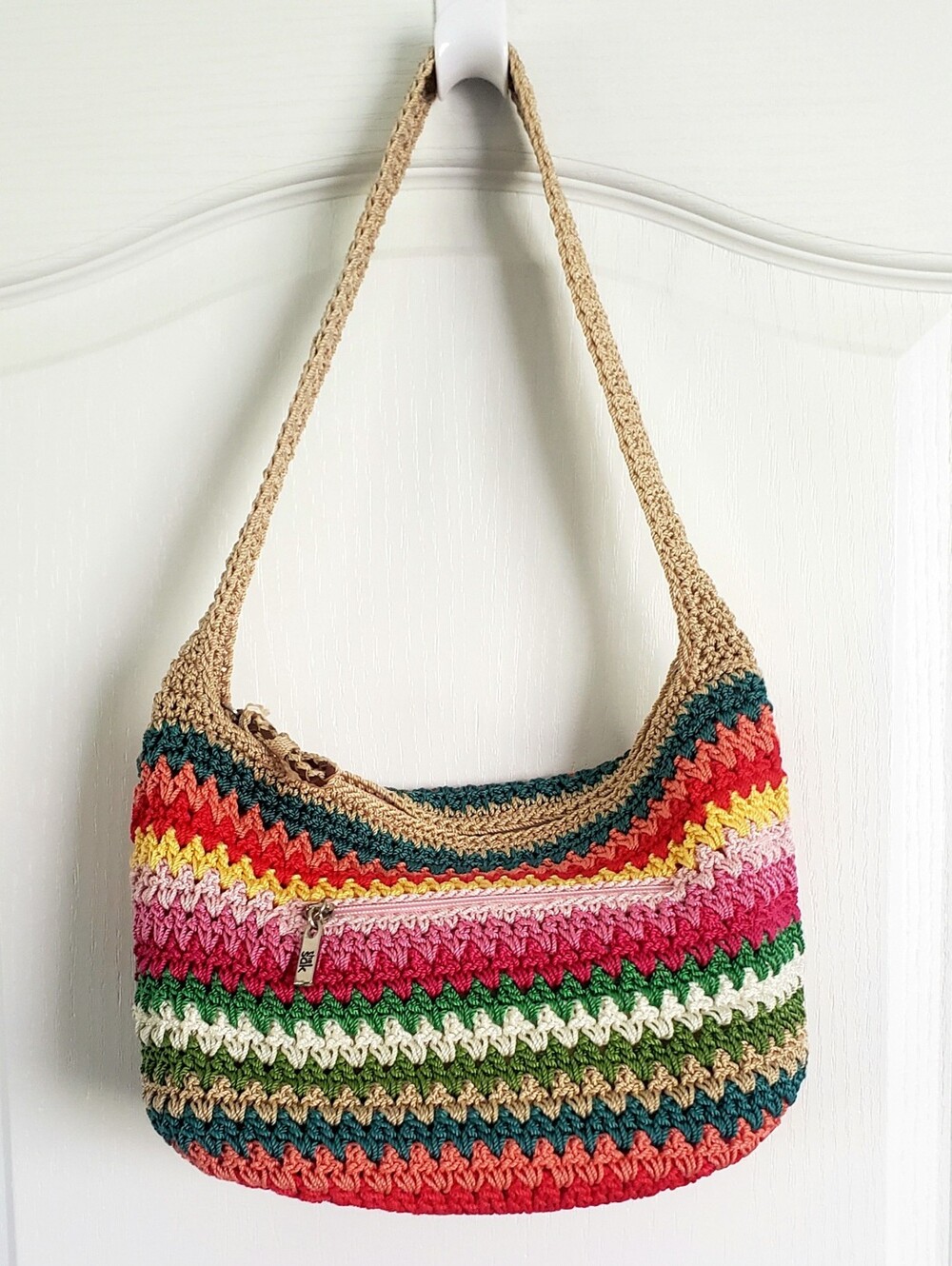 Vintage The Sak Rainbow Striped Crochet Shoulder Bag Boho Chevron - Picture 1 of 8